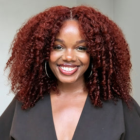 Layered Cut Auburn Color Curly Wig Pre Cut 5x5 HD Lace Glueless Wig Double Drawn Human Hair Wigs