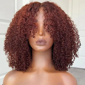 Layered Cut Auburn Color Curly Wig Pre Cut 5x5 HD Lace Glueless Wig Double Drawn Human Hair Wigs
