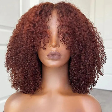 Layered Cut Auburn Color Curly Wig Pre Cut 5x5 HD Lace Glueless Wig Double Drawn Human Hair Wigs