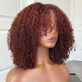 Layered Cut Auburn Color Curly Wig Pre Cut 5x5 HD Lace Glueless Wig Double Drawn Human Hair Wigs