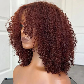 Layered Cut Auburn Color Curly Wig Pre Cut 5x5 HD Lace Glueless Wig Double Drawn Human Hair Wigs