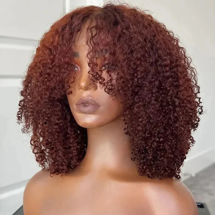 Layered Cut Auburn Color Curly Wig Pre Cut 5x5 HD Lace Glueless Wig Double Drawn Human Hair Wigs