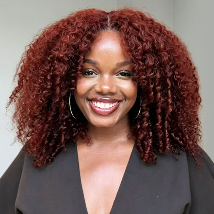 Layered Cut Auburn Color Curly Wig Pre Cut 5x5 HD Lace Glueless Wig Double Drawn Human Hair Wigs