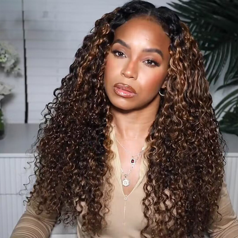 Pizazz 4C Edges Black Brown Ombre Jerry Curly  Kinky Edges 13x6 HD Lace Front Wig 100% Human Hair