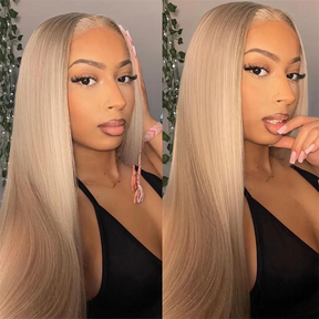 Pizazz Hair Ash Blonde 18# Straight Hair 13x4 Lace Front Wigs Skin Melt Lace Wigs
