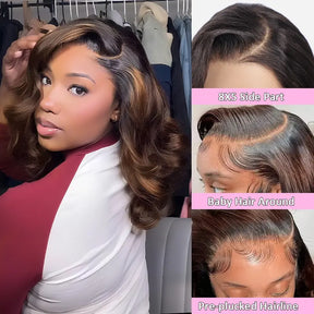 Pull & Go Bouncy Loose Body Wave T1b/4# Glueless Wig Short Bob Wig Pre-Cut 8×5 Lace Bleached Knots