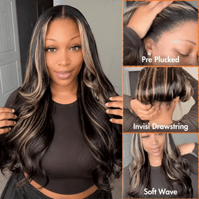 Balayage Highlight M1B/27 13x6 Glueless Lace Frontal Human Hair Wig Pre-Bleached Knots
