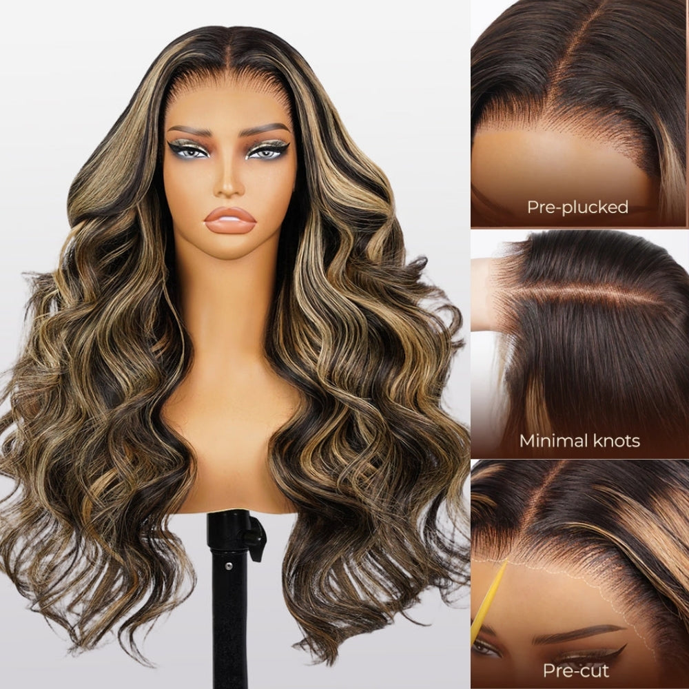 Balayage Highlight M1B/27 13x6 Glueless Lace Frontal Human Hair Wig Pre-Bleached Knots