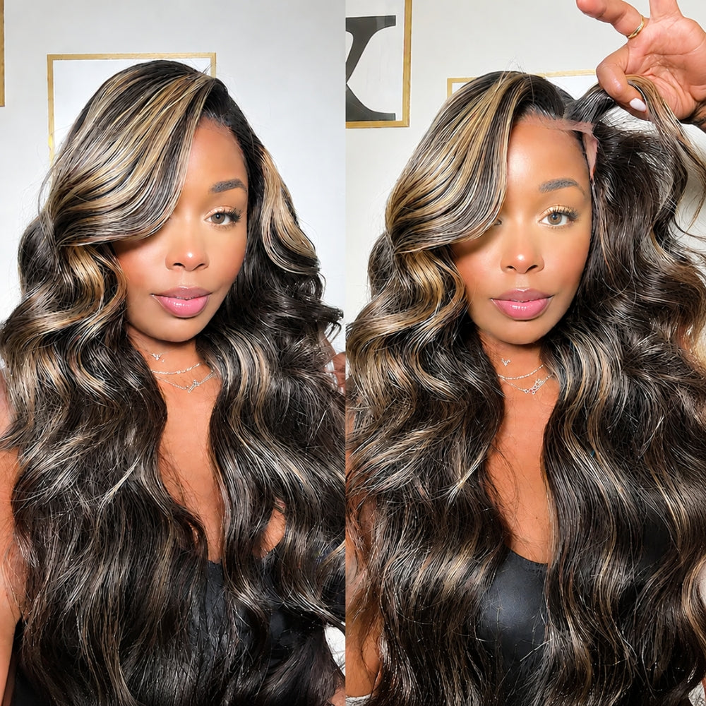Balayage Highlight M1B/27 13x6 Glueless Lace Frontal Human Hair Wig Pre-Bleached Knots
