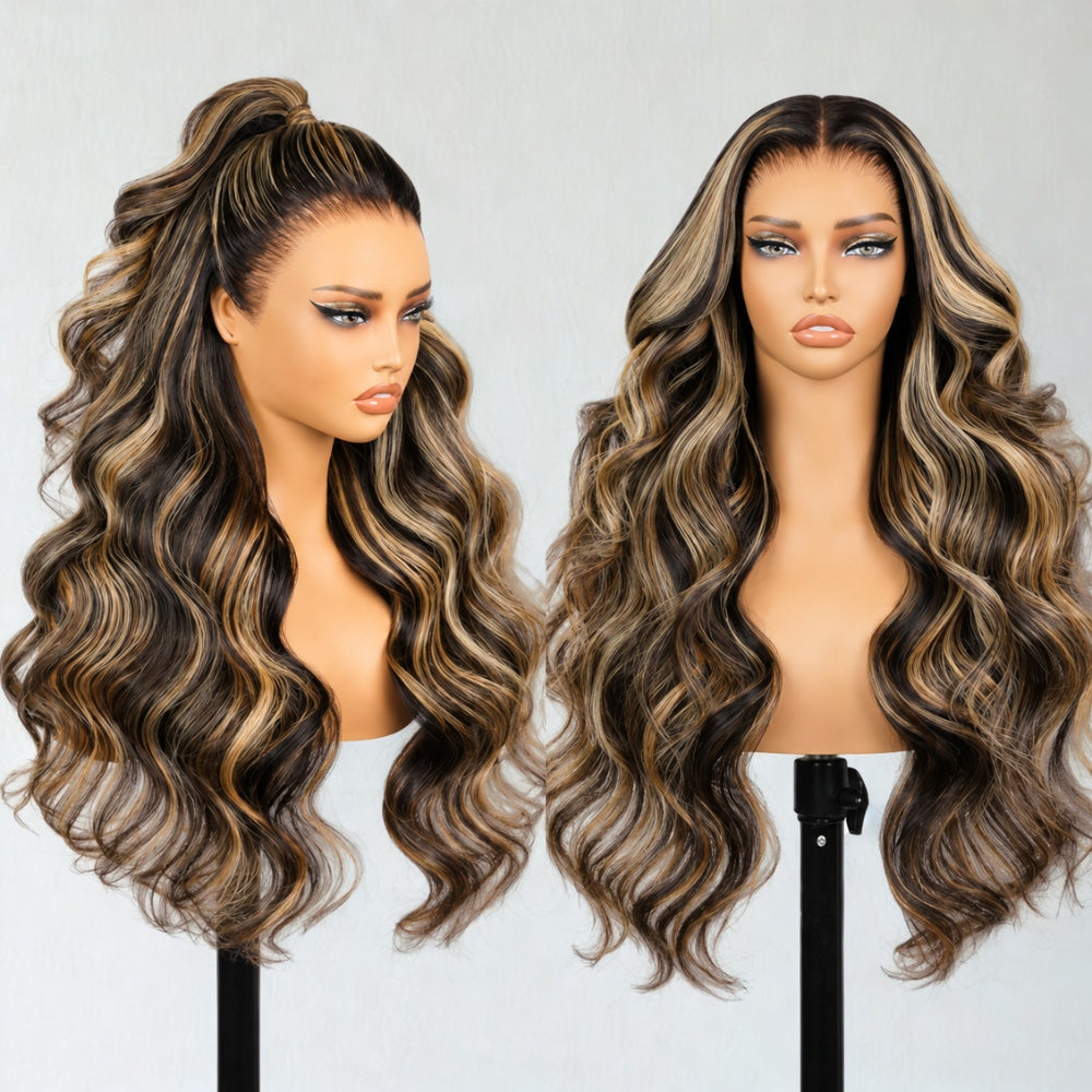 Balayage Highlight M1B/27 13x6 Glueless Lace Frontal Human Hair Wig Pre-Bleached Knots
