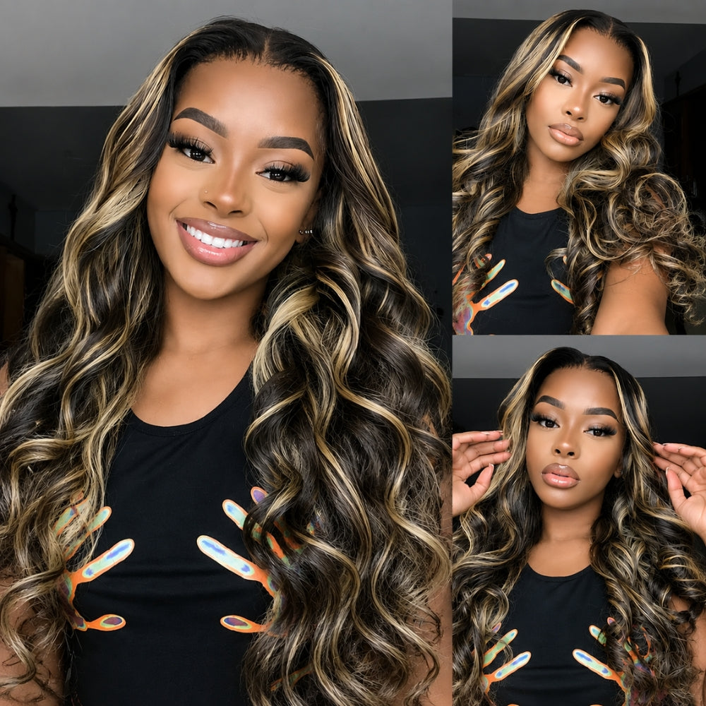 Balayage Highlight M1B/27 13x6 Glueless Lace Frontal Human Hair Wig Pre-Bleached Knots