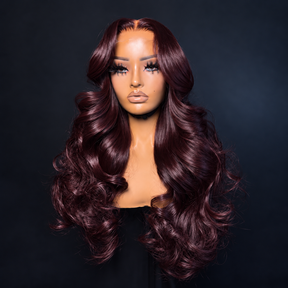 Black Cherry Color Body Wave Human Hair Wigs 13x6 Full Lace Frontal Pre-Everything Glueless Wigs
