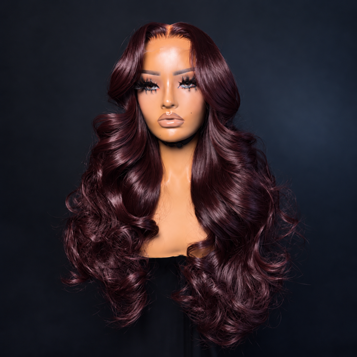 Black Cherry Color Body Wave Human Hair Wigs 13x6 Full Lace Frontal Pre-Everything Glueless Wigs