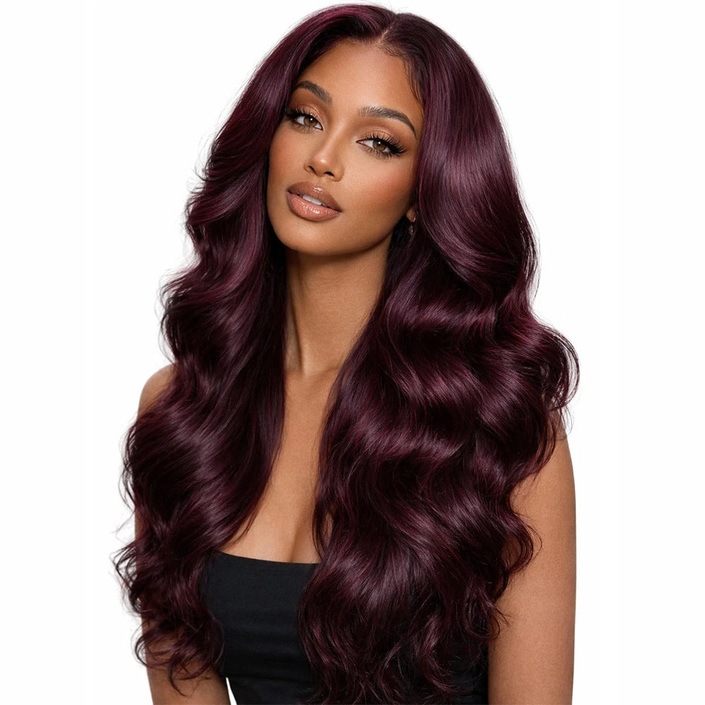 Black Cherry Loose Body Wave Layered Cut Glueless Pre Everything Drawstring Human Hair Wig