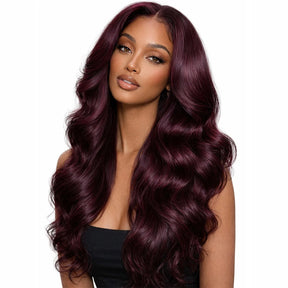 Black Cherry Loose Body Wave Layered Cut Glueless Pre Everything Drawstring Human Hair Wig