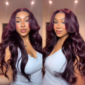 Black Cherry Loose Body Wave Layered Cut Glueless Pre Everything Drawstring Human Hair Wig