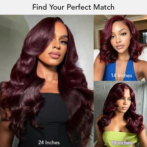 Black Cherry Loose Body Wave Layered Cut Glueless Pre Everything Drawstring Human Hair Wig