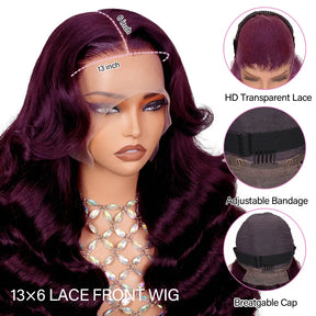 Black Cherry Loose Body Wave Layered Cut Glueless Pre Everything Drawstring Human Hair Wig