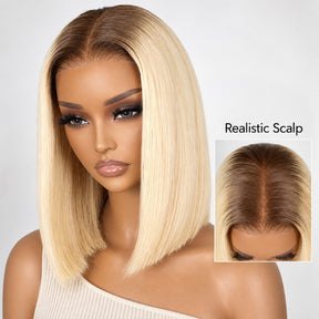 2 Wigs Set | 220% Density 5x5 Curly Lace Wig and Silky Straight T4/613 Ombre Blonde Bob Lace Wig