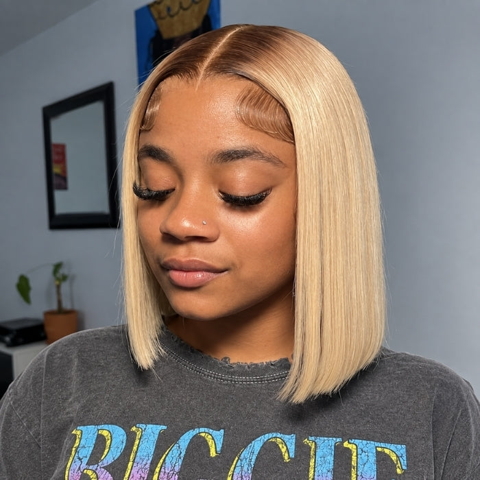 2 Wigs Set | 220% Density 5x5 Curly Lace Wig and Silky Straight T4/613 Ombre Blonde Bob Lace Wig