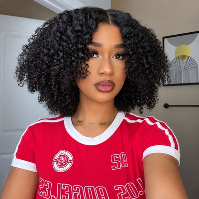 220% Density Short Curly Bob HD Glueless Pre Cut Lace Wig with Drawstring 100% Human Hair