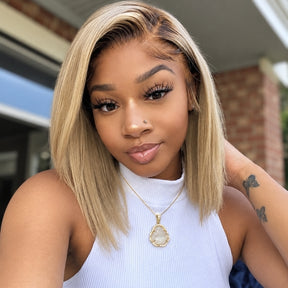 2 Wigs Set | 220% Density 5x5 Curly Lace Wig and Silky Straight T4/613 Ombre Blonde Bob Lace Wig