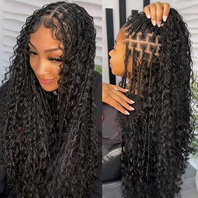 Glueless Knotless Braided Wigs Water Wave 13x6 HD Lace Frontal Glueless Human Hair Wig