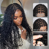 Pizazz Human Hair Boho Braids With Curls 13x6 Full Lace Knotless Boho Box Braided Drawstring Pull Go Wig
