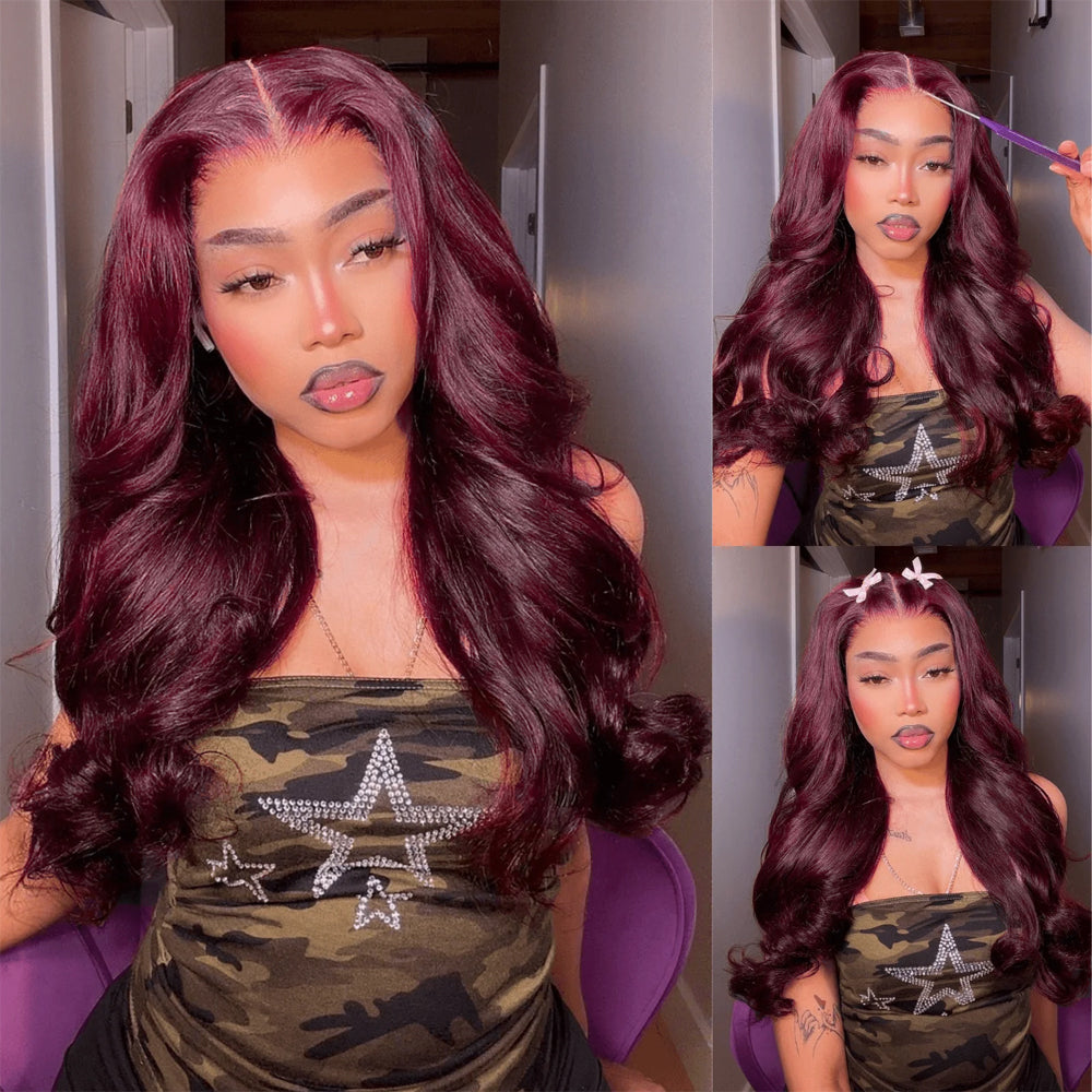 99j Burgundy Loose Body Wave Glueless 13x6 HD Lace Frontal Human Hair Wig 220% Density
