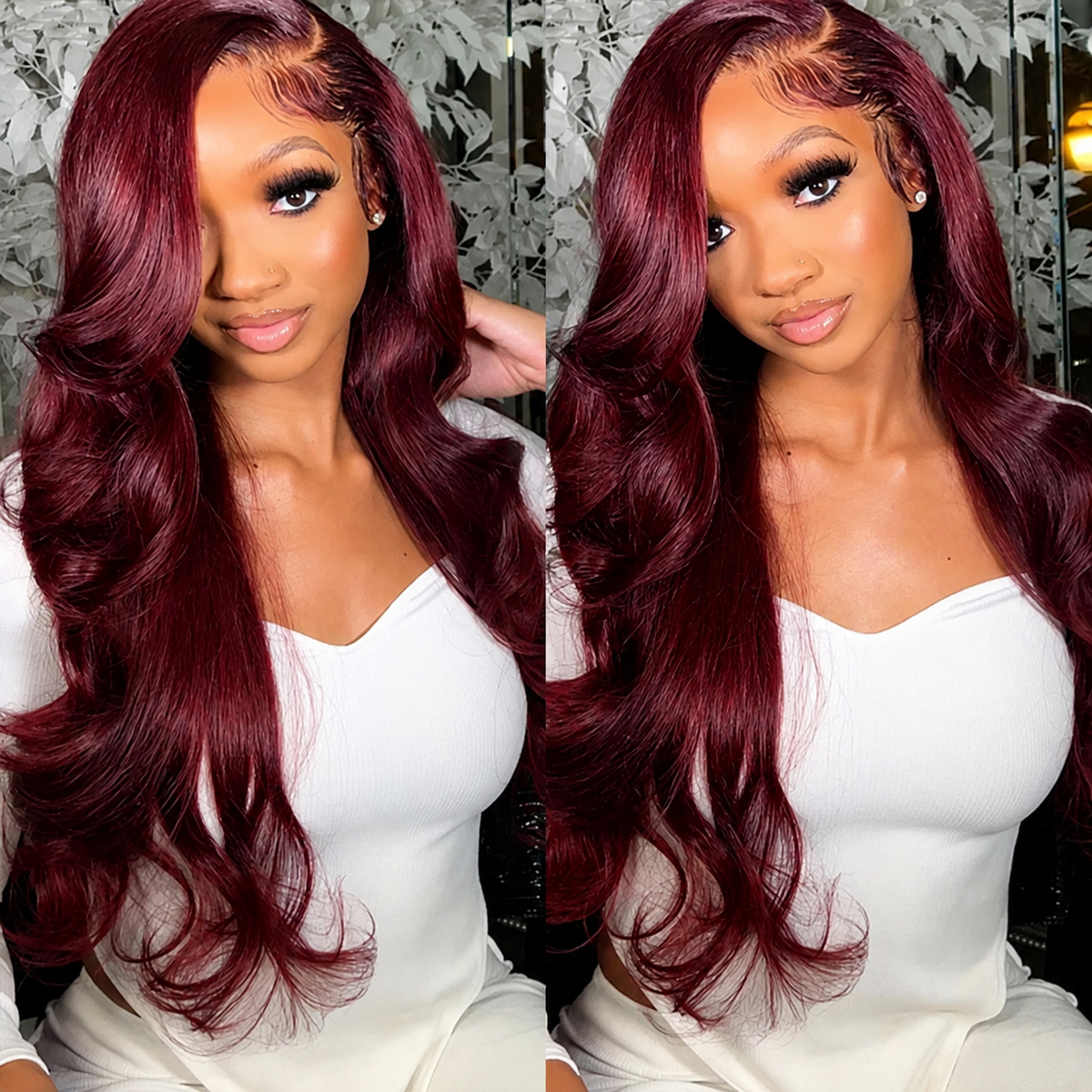 99j Burgundy Loose Body Wave Glueless 13x6 Pre Everything Drawstring Human Hair Wig 220% Density