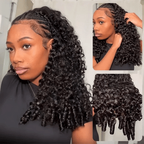 Raw Burmese Curly Crochet Human Hair Pre Separated Miracle Knots Feather Braiding Hair For Boho Knotless Braids Natural Black