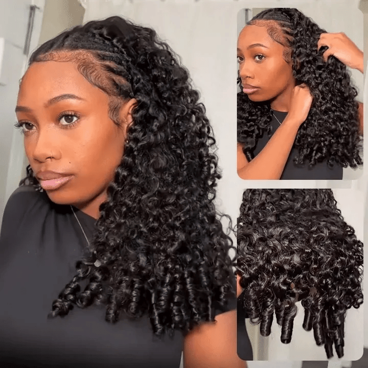 Raw Burmese Curly Crochet Human Hair Pre Separated Miracle Knots Feather Braiding Hair For Boho Knotless Braids Natural Black