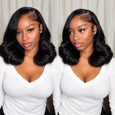 Glueless 8x5/13x6 Loose Body Wave Bob Pre Cut Lace Front Wig Feathered Hairstyles With Layered Haircuts