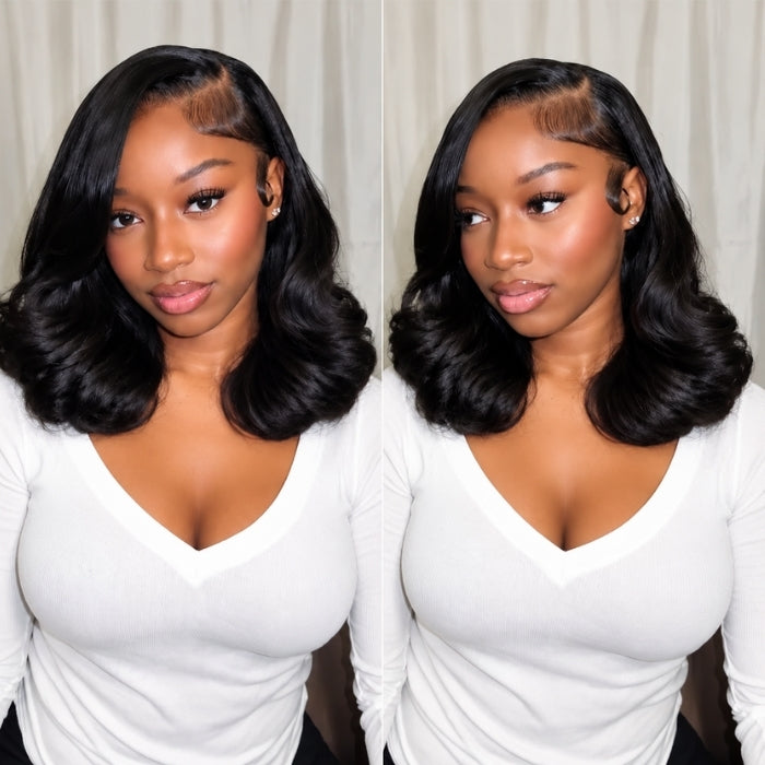 Glueless 8x5/13x6 Loose Body Wave Bob Pre Cut Lace Front Wig Feathered Hairstyles With Layered Haircuts
