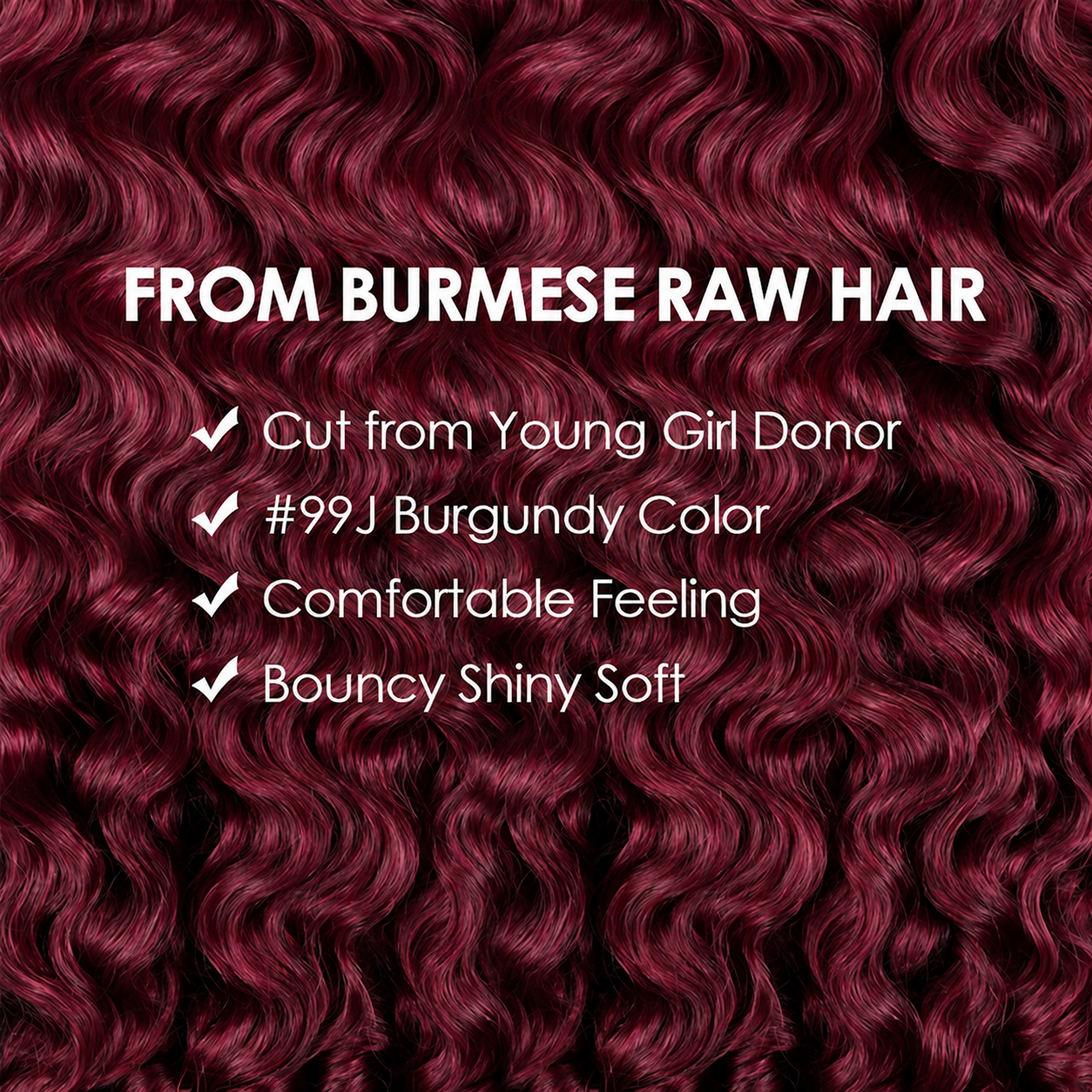 Pre-Separated 99J Burgundy Burmese Curly Crochet Human Hair Real Human Hair Crochet Extensions