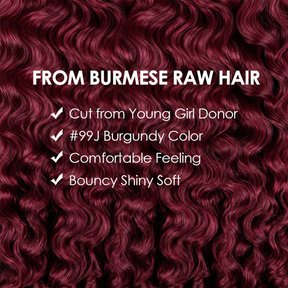 Pre-Separated 99J Burgundy Burmese Curly Crochet Human Hair Real Human Hair Crochet Extensions