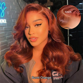 13x6 HD Burnt Orange Body Wave Wig Colored Human Hair Glueless Lace Wigs