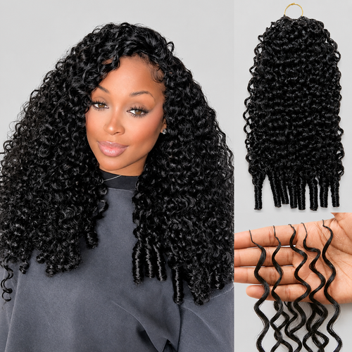 Raw Burmese Curly Crochet Human Hair Pre Separated Miracle Knots Feather Braiding Hair For Boho Knotless Braids Natural Black