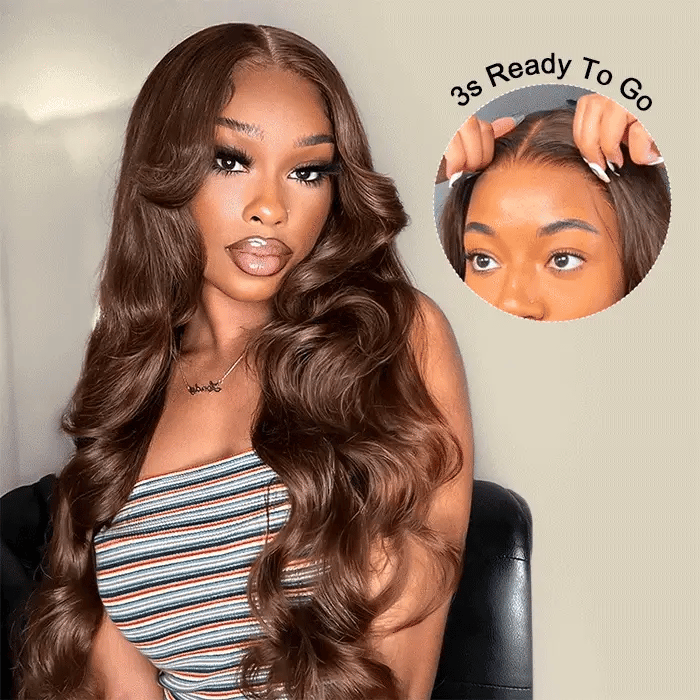 Rich Chocolate Brown Body Wave Human Hair Wigs 220% Density Glueless HD Lace Wig Pre-Cut Lace with Natural Hairline