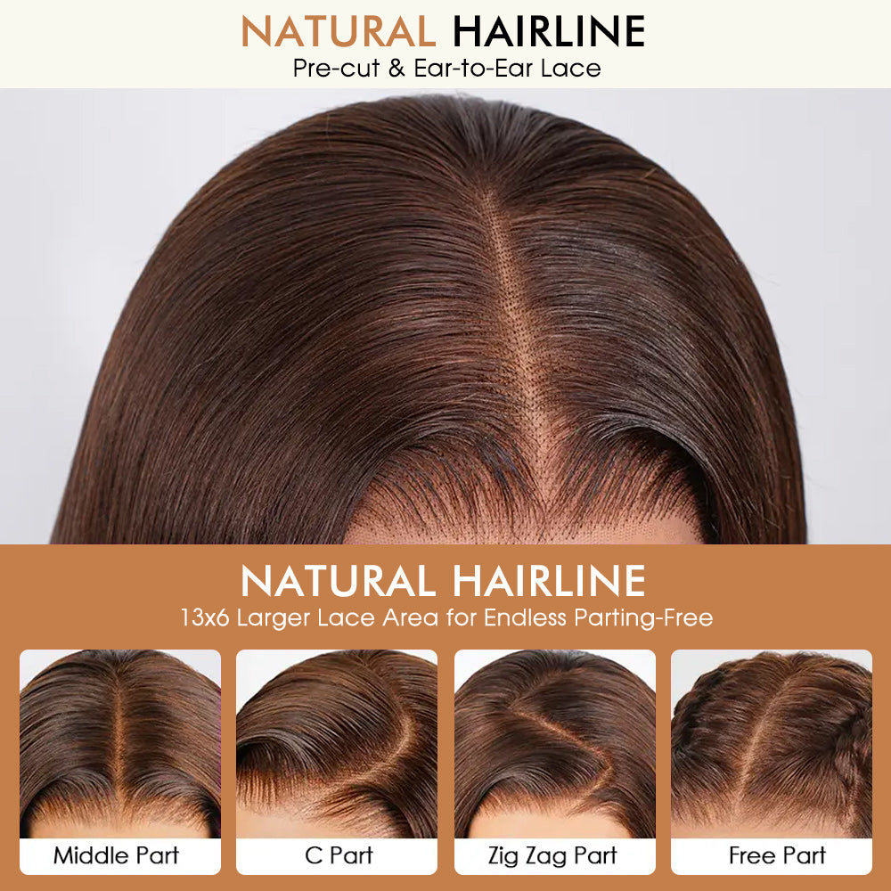 Rich Chocolate Brown Body Wave Human Hair Wigs 220% Density Glueless HD Lace Wig Pre-Cut Lace with Natural Hairline