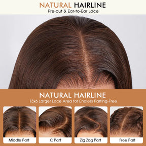 Rich Chocolate Brown Body Wave Human Hair Wigs 220% Density Glueless HD Lace Wig Pre-Cut Lace with Natural Hairline