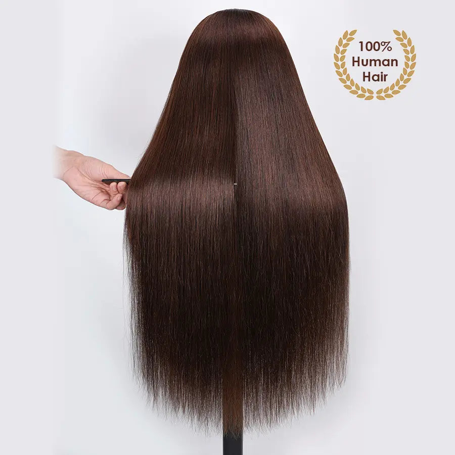 4# Chocolate Brown Straight 13x6 Drawstring Human Hair Wigs Pre-Everything Pre Plucked Hairline