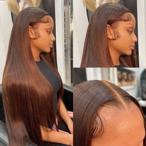 4# Chocolate Brown Straight 13x6 Drawstring Human Hair Wigs Pre-Everything Pre Plucked Hairline