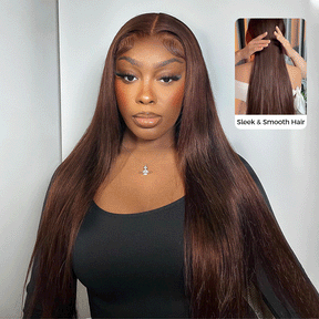 4# Chocolate Brown Straight 13x6 Drawstring Human Hair Wigs Pre-Everything Pre Plucked Hairline