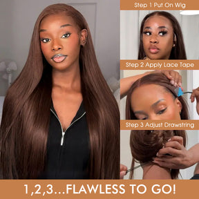 Rich Chocolate Brown Body Wave Human Hair Wigs 220% Density Glueless HD Lace Wig Pre-Cut Lace with Natural Hairline
