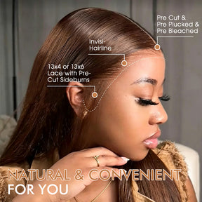 4# Chocolate Brown Straight 13x6 Drawstring Human Hair Wigs Pre-Everything Pre Plucked Hairline