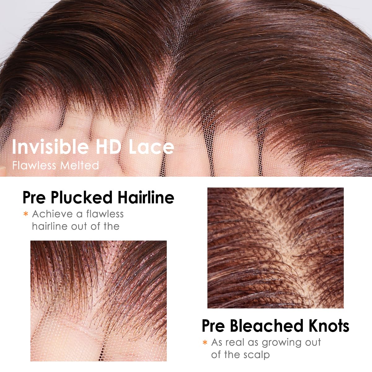 4# Chocolate Brown Straight 13x6 Drawstring Human Hair Wigs Pre-Everything Pre Plucked Hairline