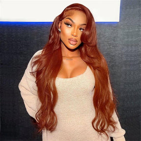 13x6 HD Burnt Orange Body Wave Wig Colored Human Hair Glueless Lace Wigs
