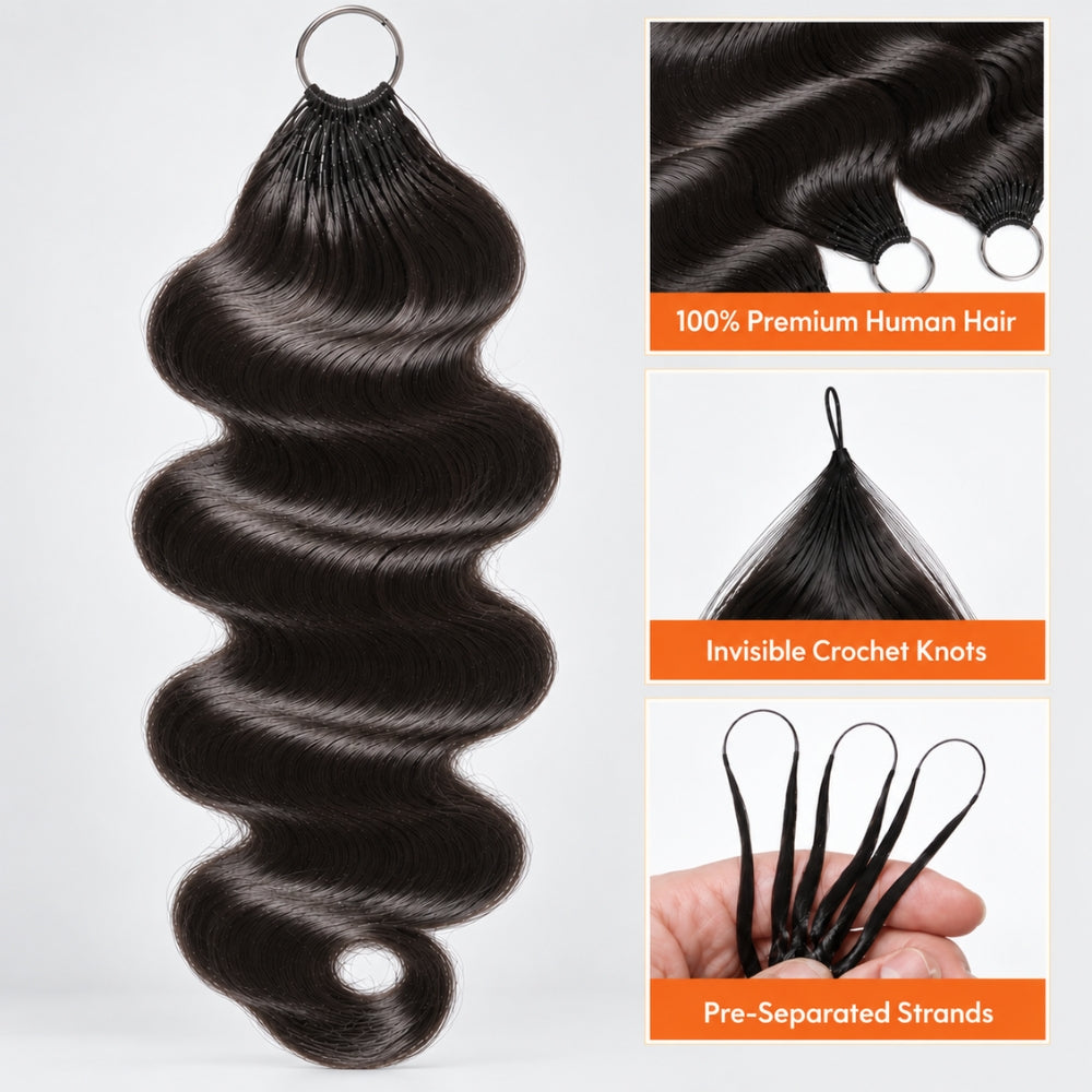 Premium Body Wave Feather Crochet Human Hair Extensions Reusable Natural