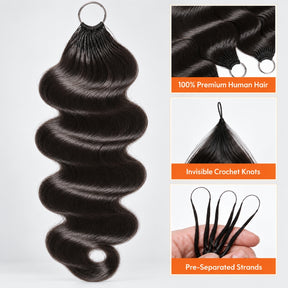 Premium Body Wave Feather Crochet Human Hair Extensions Reusable Natural